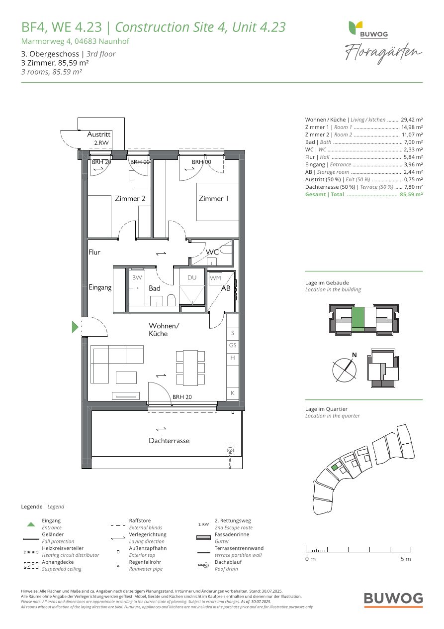 Grundriss Wohnung 4.23 in den Floragärten Naunhof