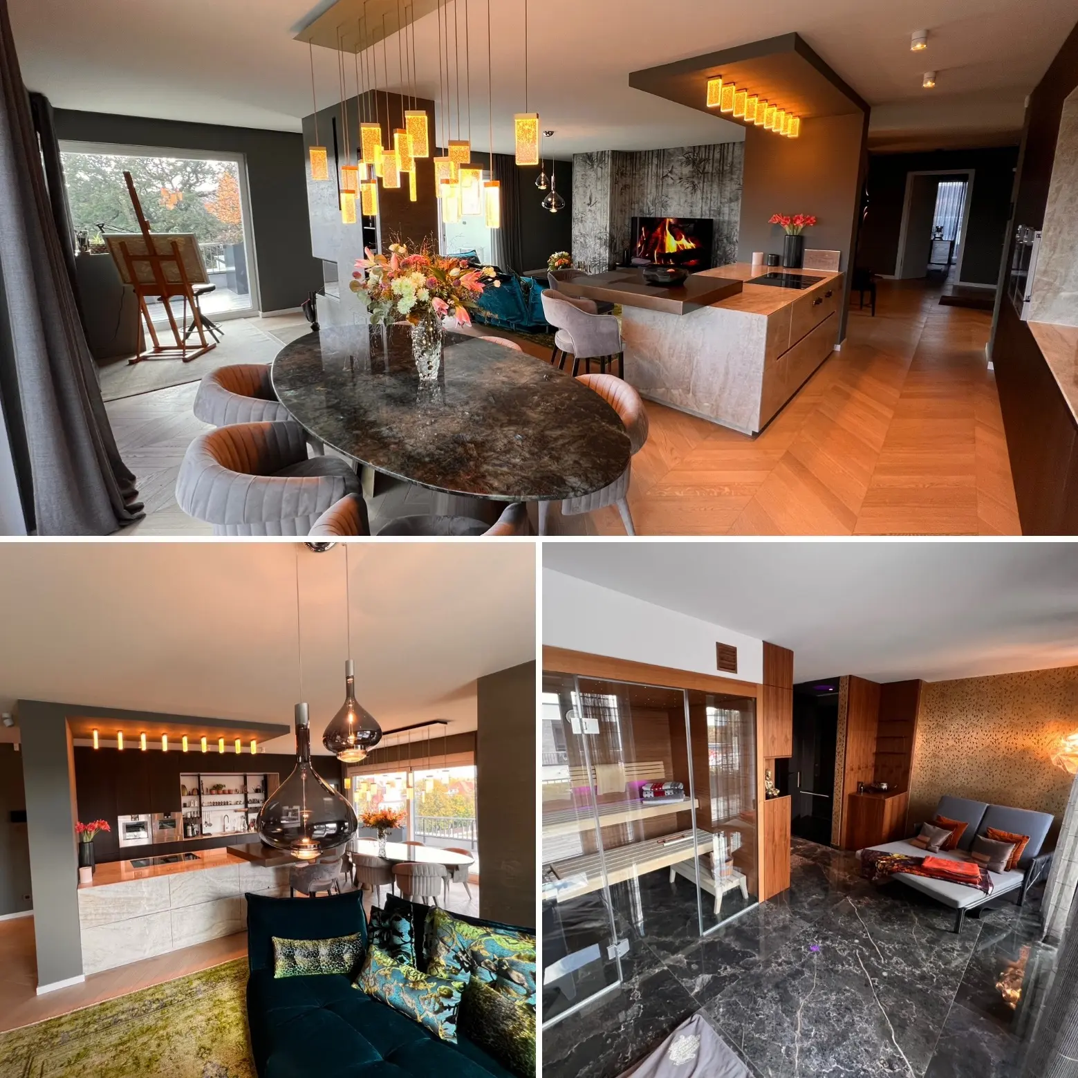 Einblicke in Küche und Wohnraum des Leipziger Luxus Penthouses