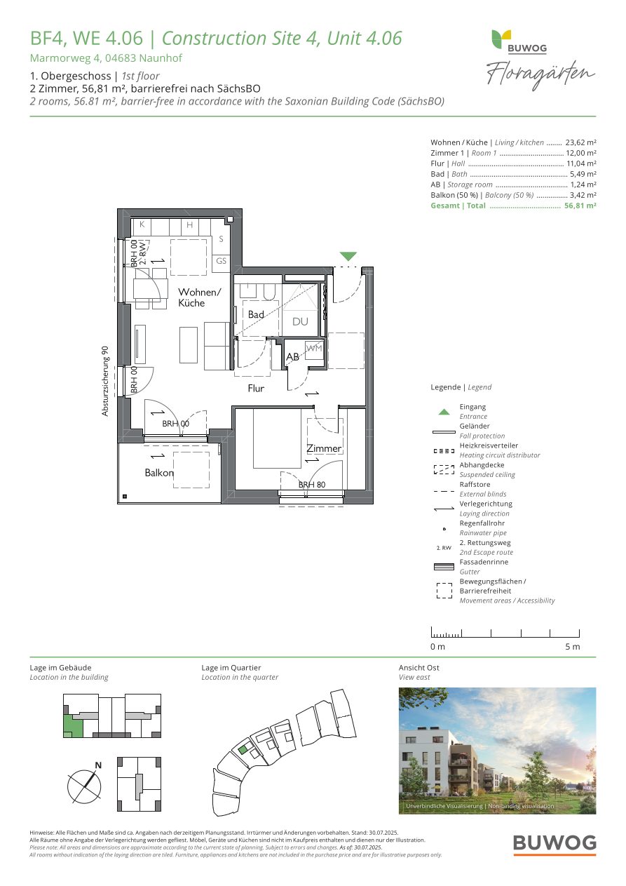Grundriss Wohnung 4.06 in den Floragärten Naunhof