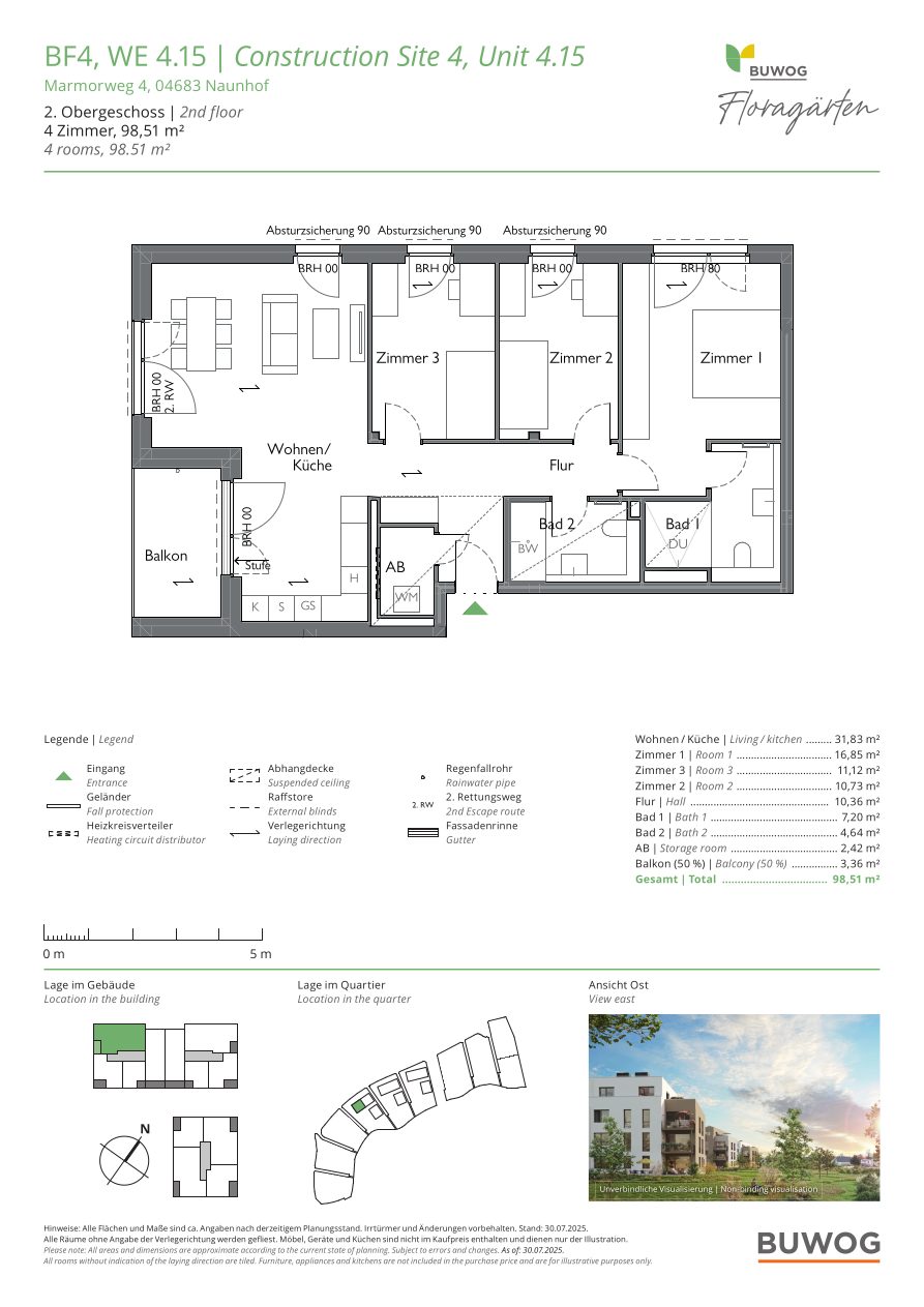 Grundriss Wohnung 4.15 in den Floragärten Naunhof