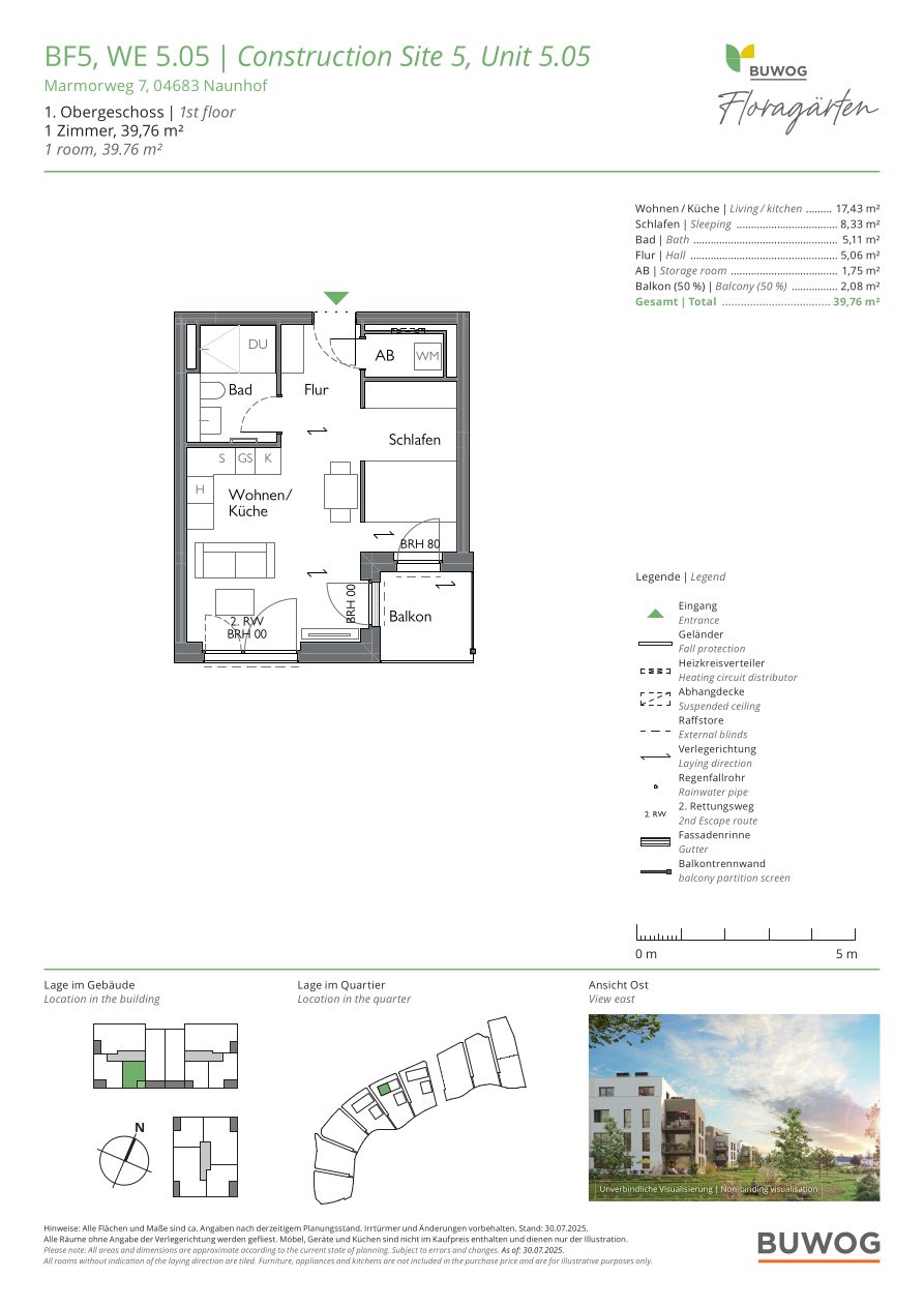 Grundriss Wohnung 5.05 in den Floragärten Naunhof